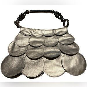 Vintage Bag Beaded Handle with Gold Circles Zip Top Super Cute Retro Pur…